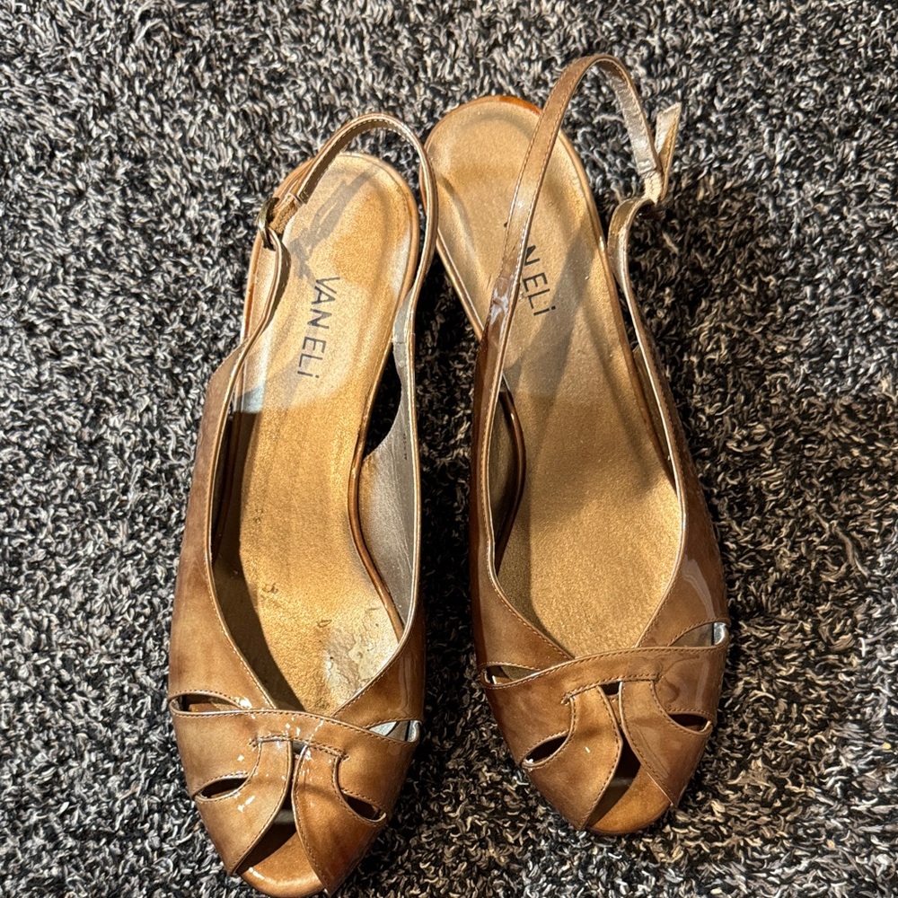Vaneli Brown Peep-Toe Slingback Heels